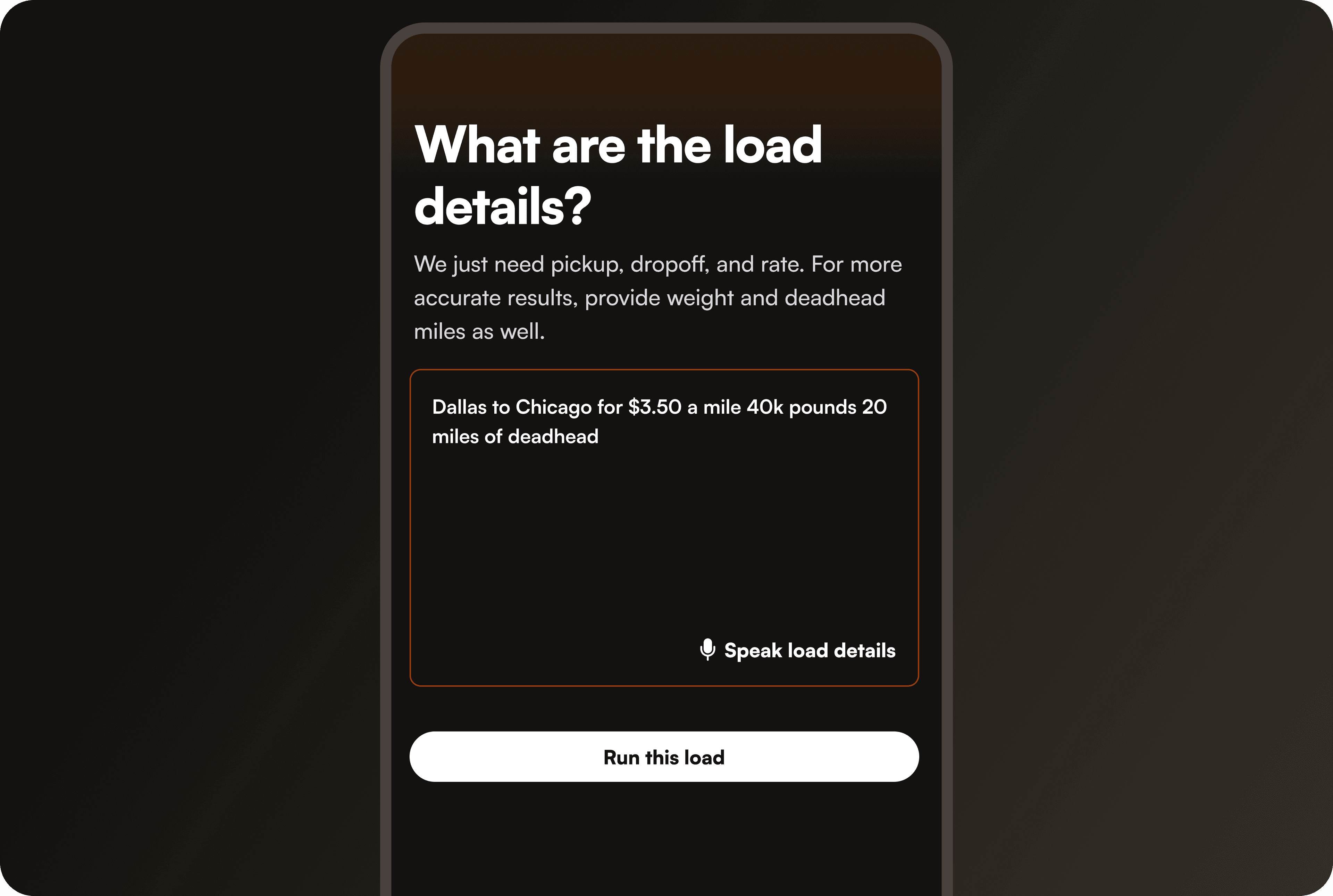 Diezl voice and natural language input — speak or paste load details