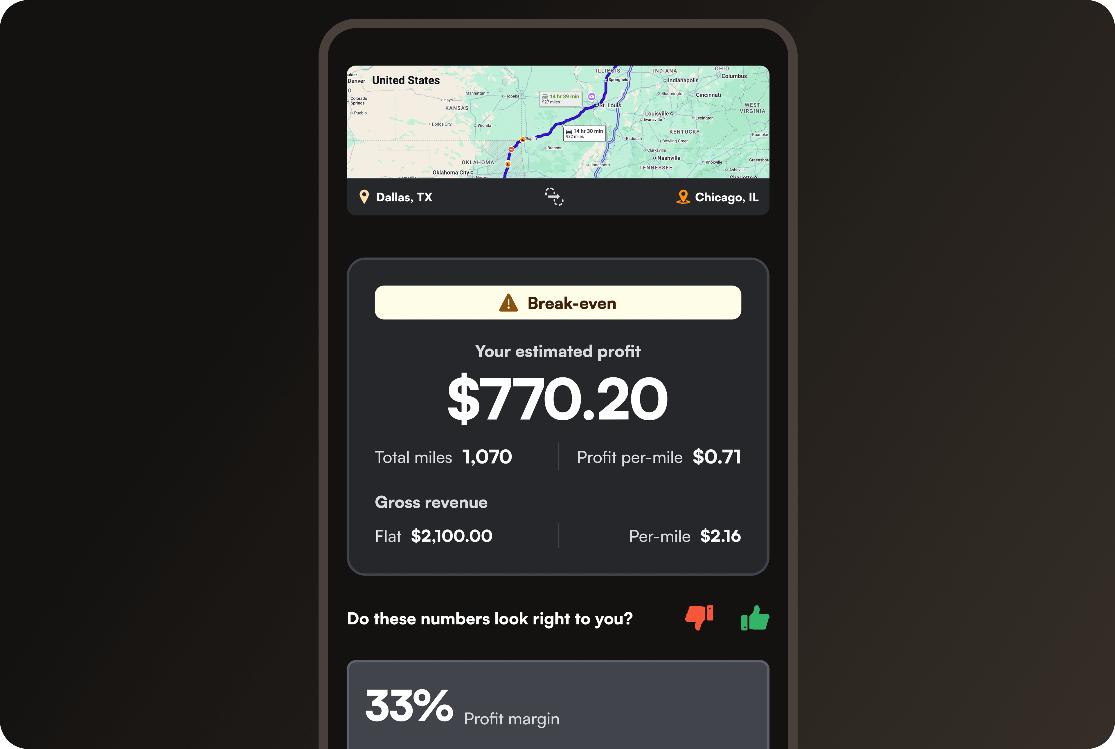 Diezl load profitability screen